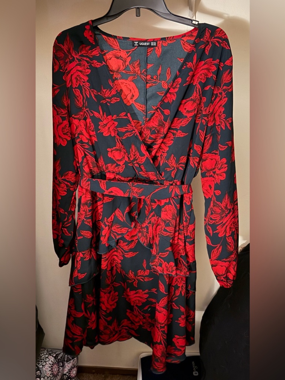 Lush Red and Black Floral Wrap Dress